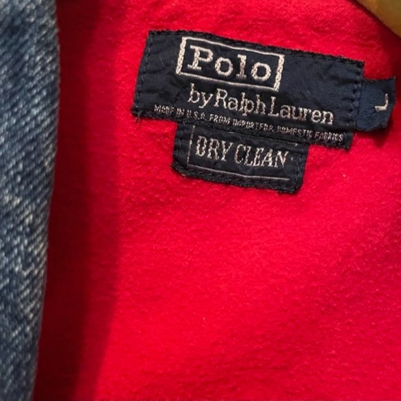 Vintage 80s Ralph Lauren Polo Denim Jacket Red Lining USA Mens Large L Bomber - Picture 9 of 16